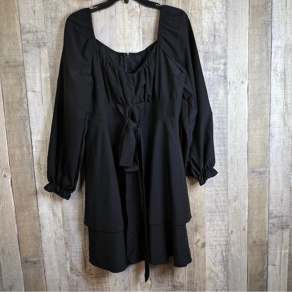 ZJCT Black Baby Doll Dress with Layers & Puff Sleeves Wear On or Off Shoulders